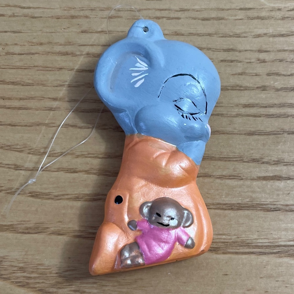 Vintage Ceramic Mouse Christmas Ornament Handmade Child Praying PJs Bedtime 3.5”